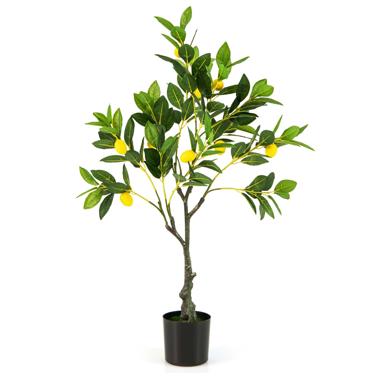 Costway 1/2 PCS 2.6 FT Tall Artificial Lemon Tree with Lemon Fruits, Cement Pot for Porch, Office